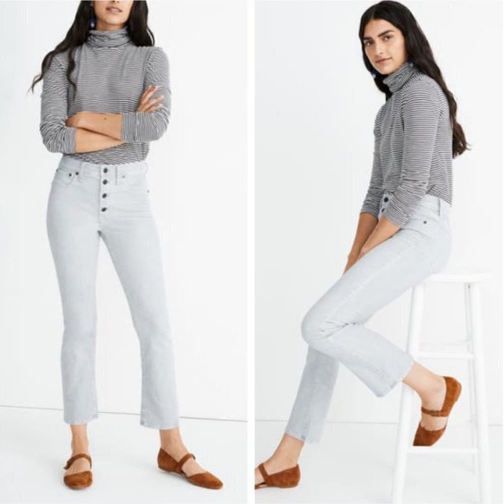 RARE Madewell Cool Fog Button-Front Tall Cali Demi-Boot High Rise Cordury Pants